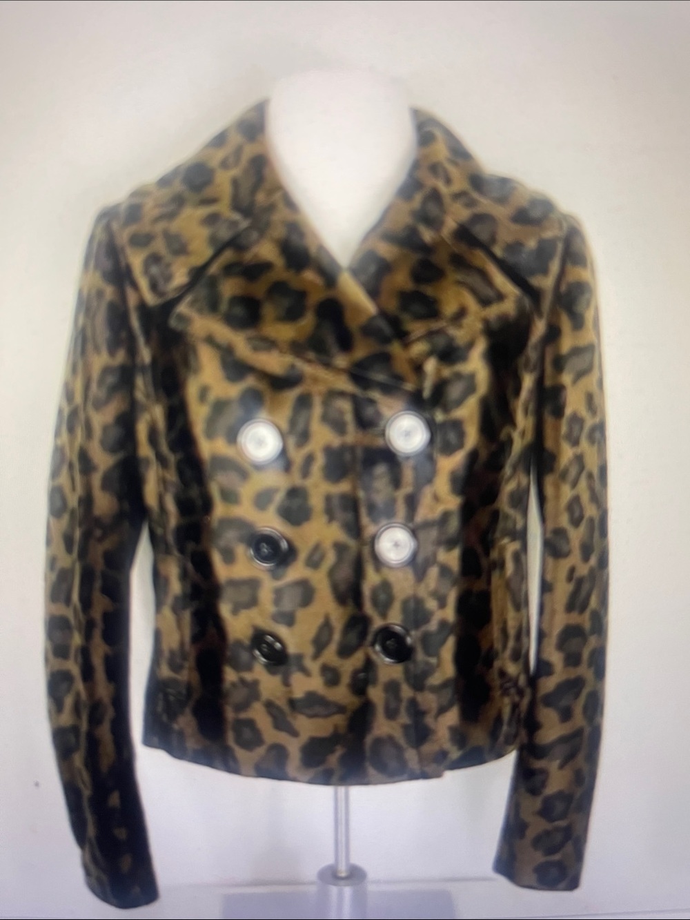 Macy’s INC Leopard Print Faux Fur Double-Breasted Jacket - Brown/Black Size M